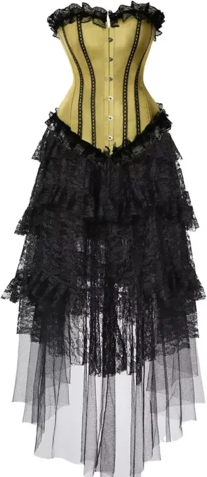 Corset Dress with Long Skirt Lace 2 PCS Women Plus Size Vintage Costume Renissance Halloween