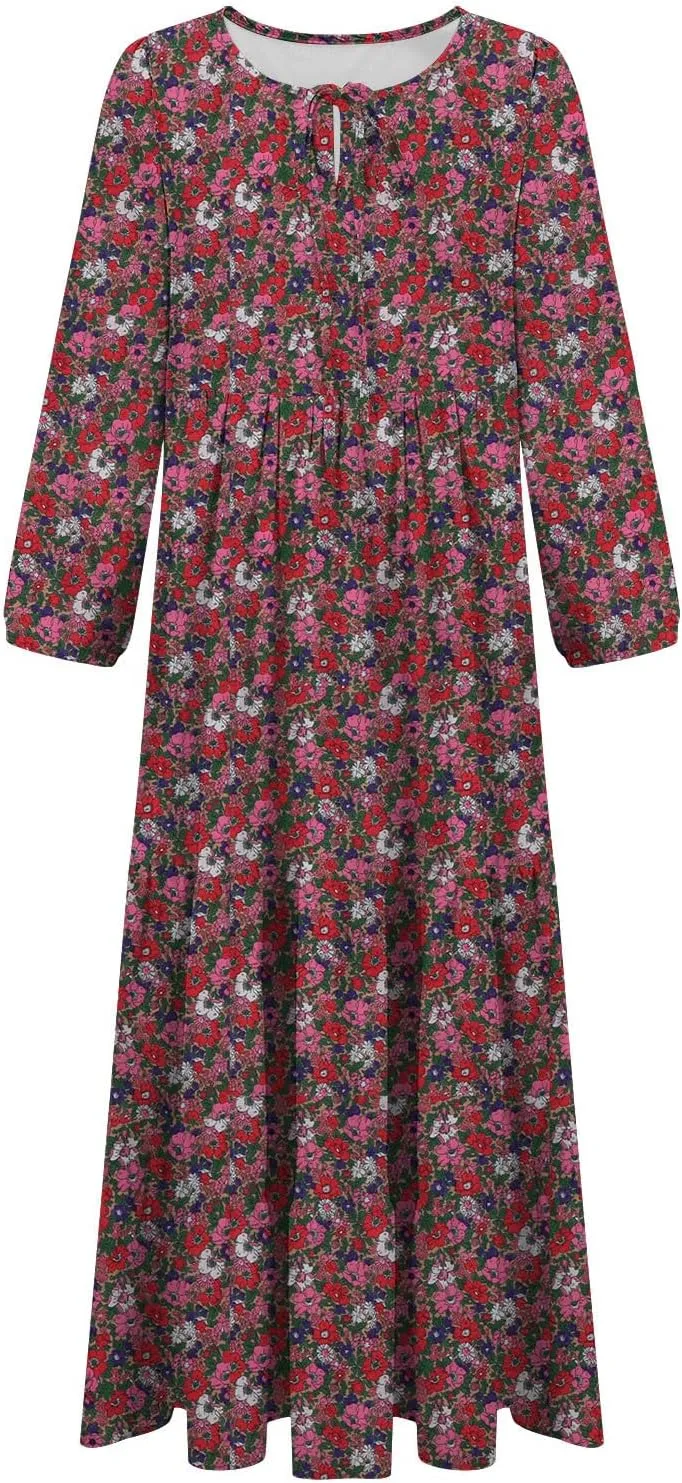 Cute Beach Vacation Sundresses Women Trendy Casual Summer Half Sleee V -Neck Maxi Dress Boho Floral Flowy Dresses