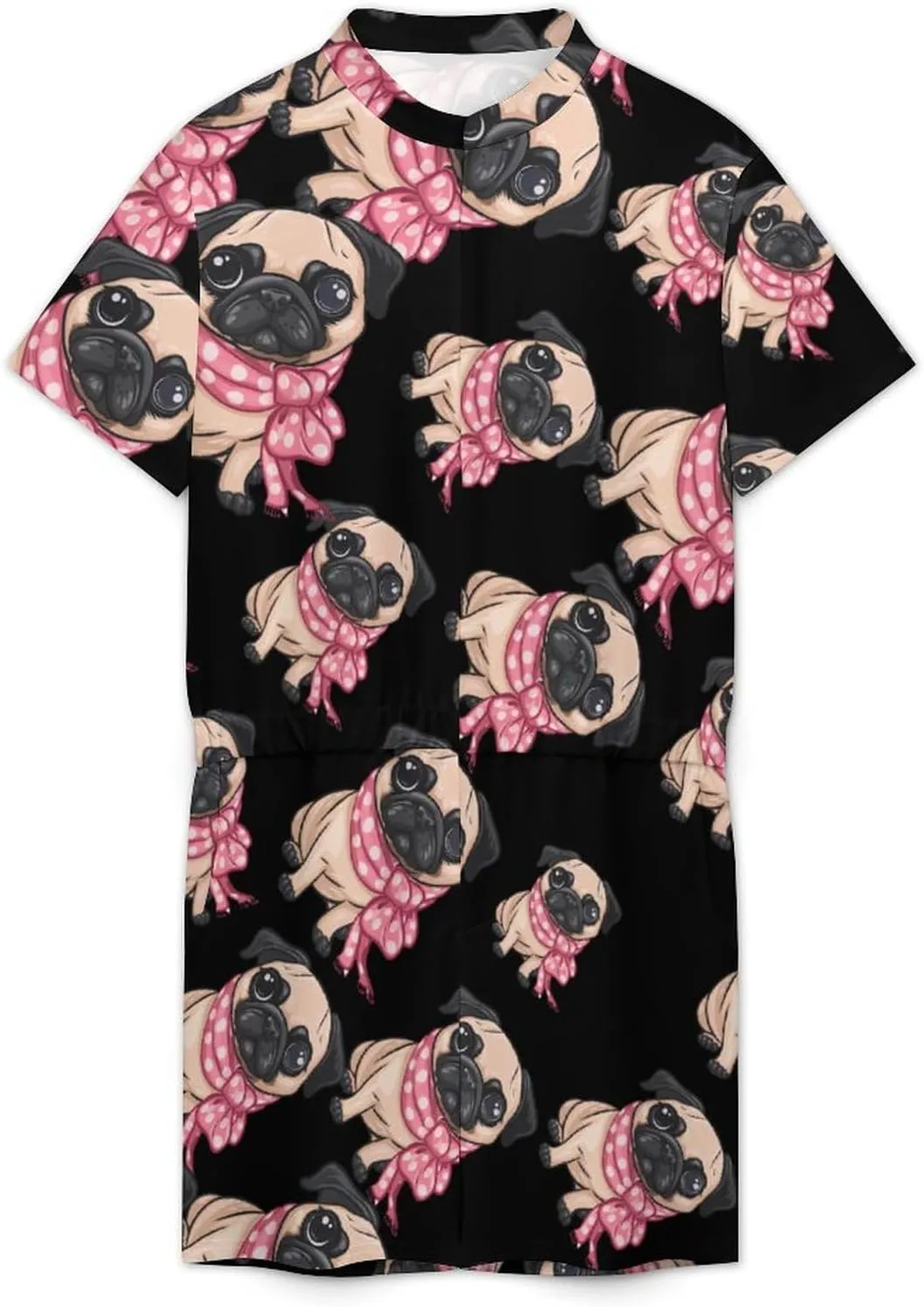 Cute Pug Mens Short Sleeve Rompers Printed Slim Fit One Piece Jumpsuit with Pocket