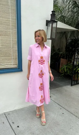 Darren Midi Dress Short Sleeve Row Pink Milos