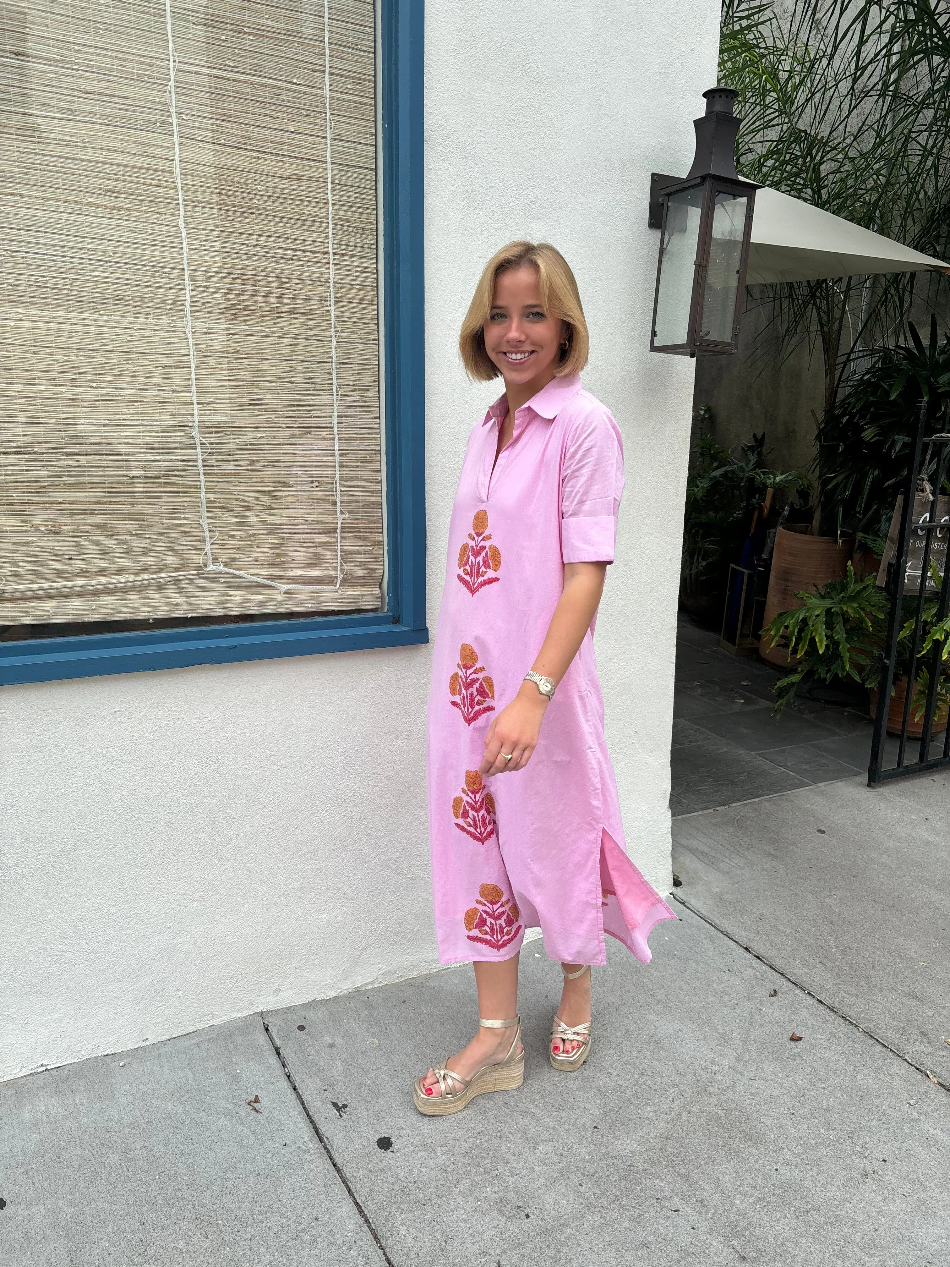Darren Midi Dress Short Sleeve Row Pink Milos