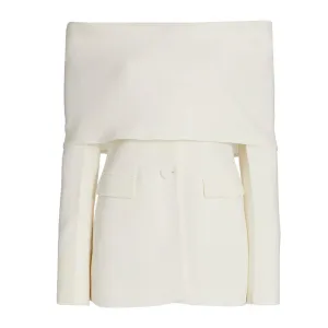 Distinctive Folded Collar Off The Shoulder Long Sleeve Single Button Split Front Blazer