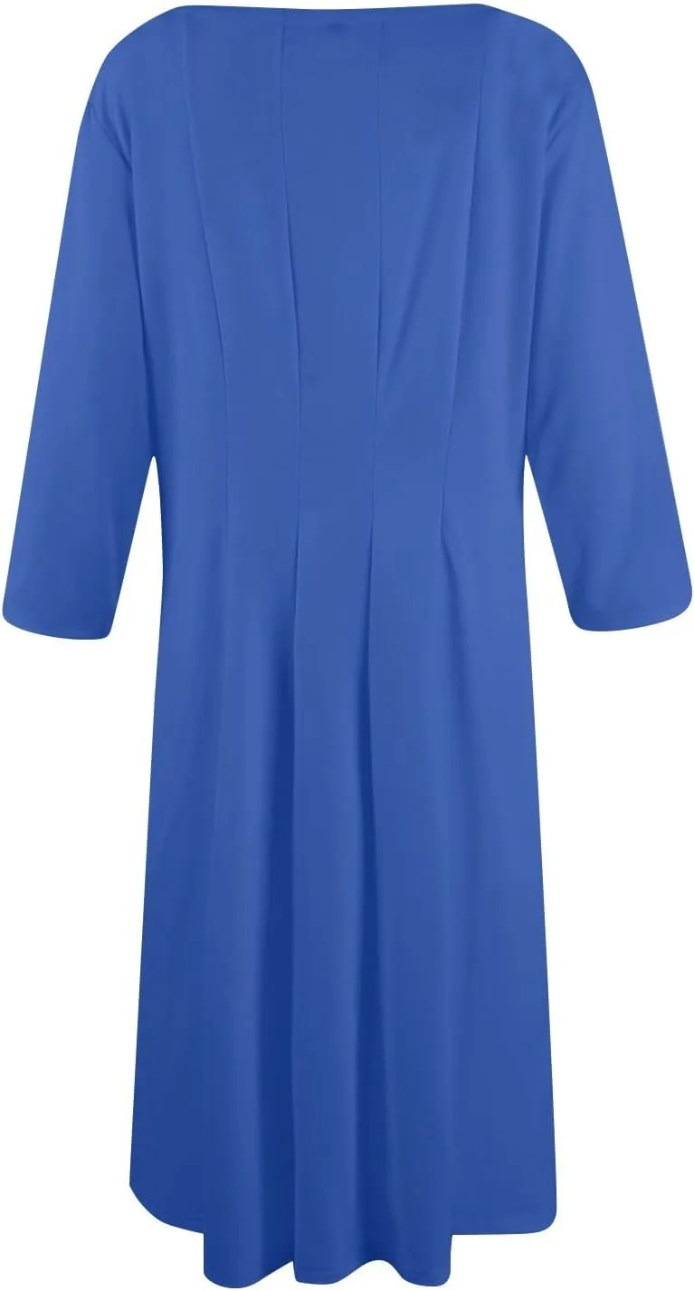 Dress for Women Casual Spring 3/4 Sleeve Ruched Dresses Midi Crew Neck A Line Solid Color with Pockets