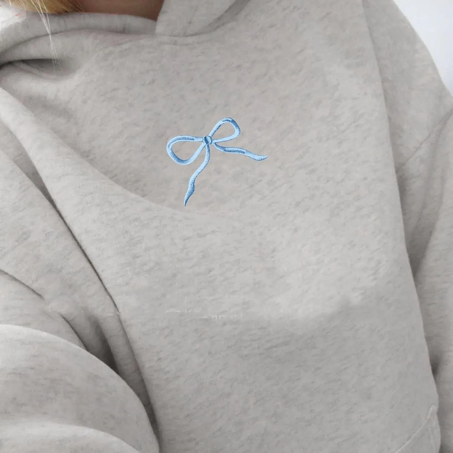 Embroidered Bow Hoodie For Women Trendy Preppy Sweatshirts Aesthetic Hoodies Cute Hoodie Casual Essential Sweater