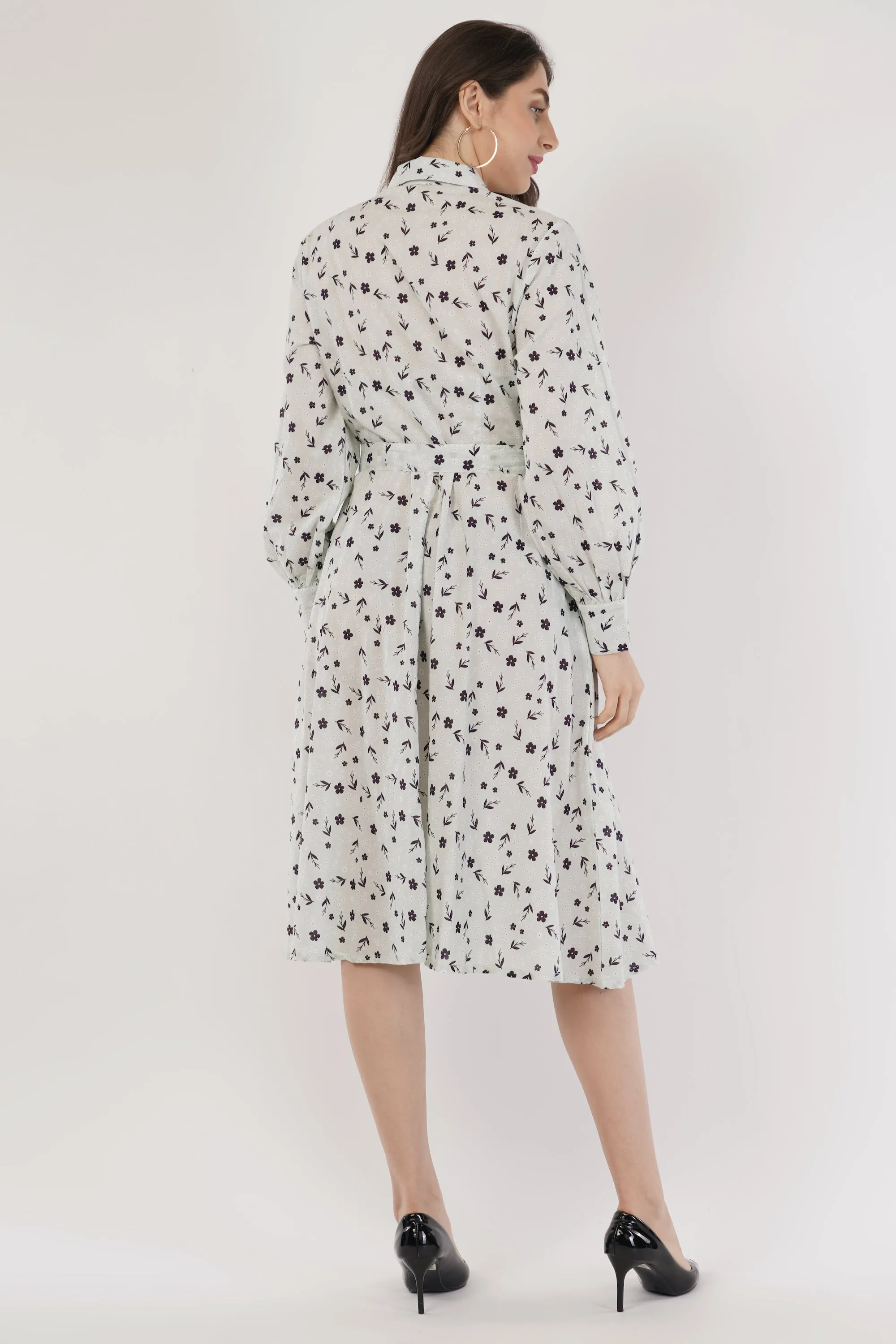 Florence Mint Green Long Cotton Shirt Floral Dress