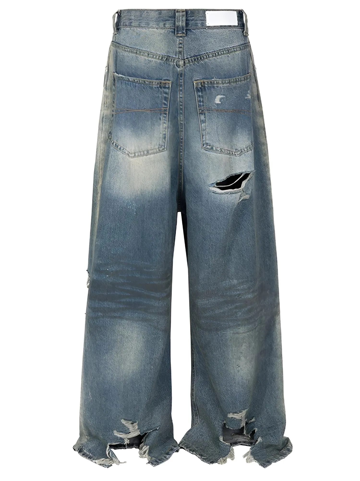 Frayed Damaged Hole Baggy Wide Leg Jeans for Men's Hip Hop Streetwear Denim Oversized Cargo Pants