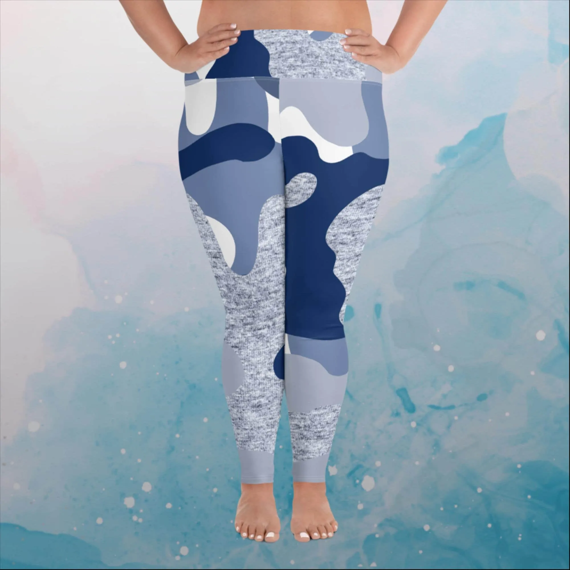 Giant Blue Camo Print Womens Plus Size Leggings