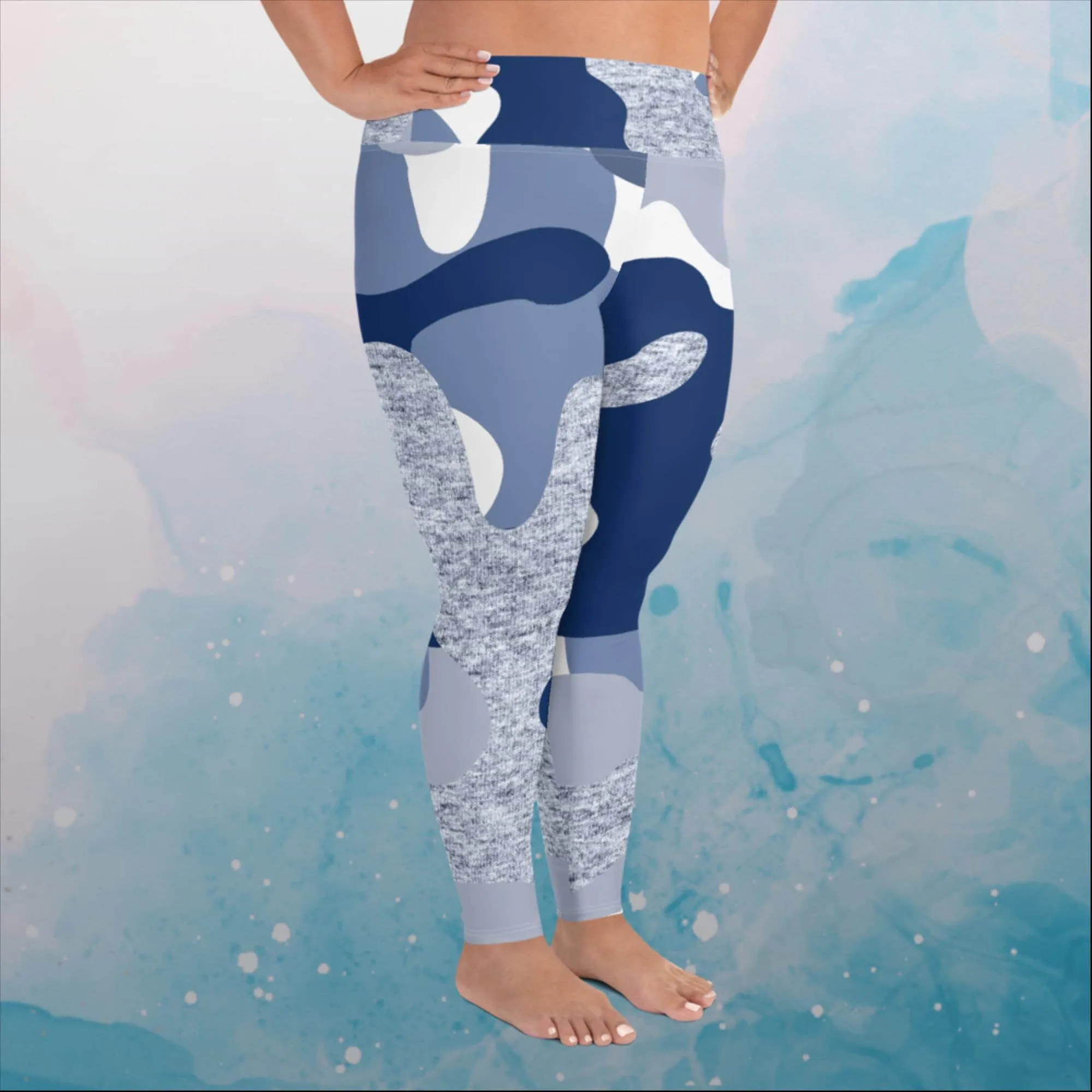 Giant Blue Camo Print Womens Plus Size Leggings