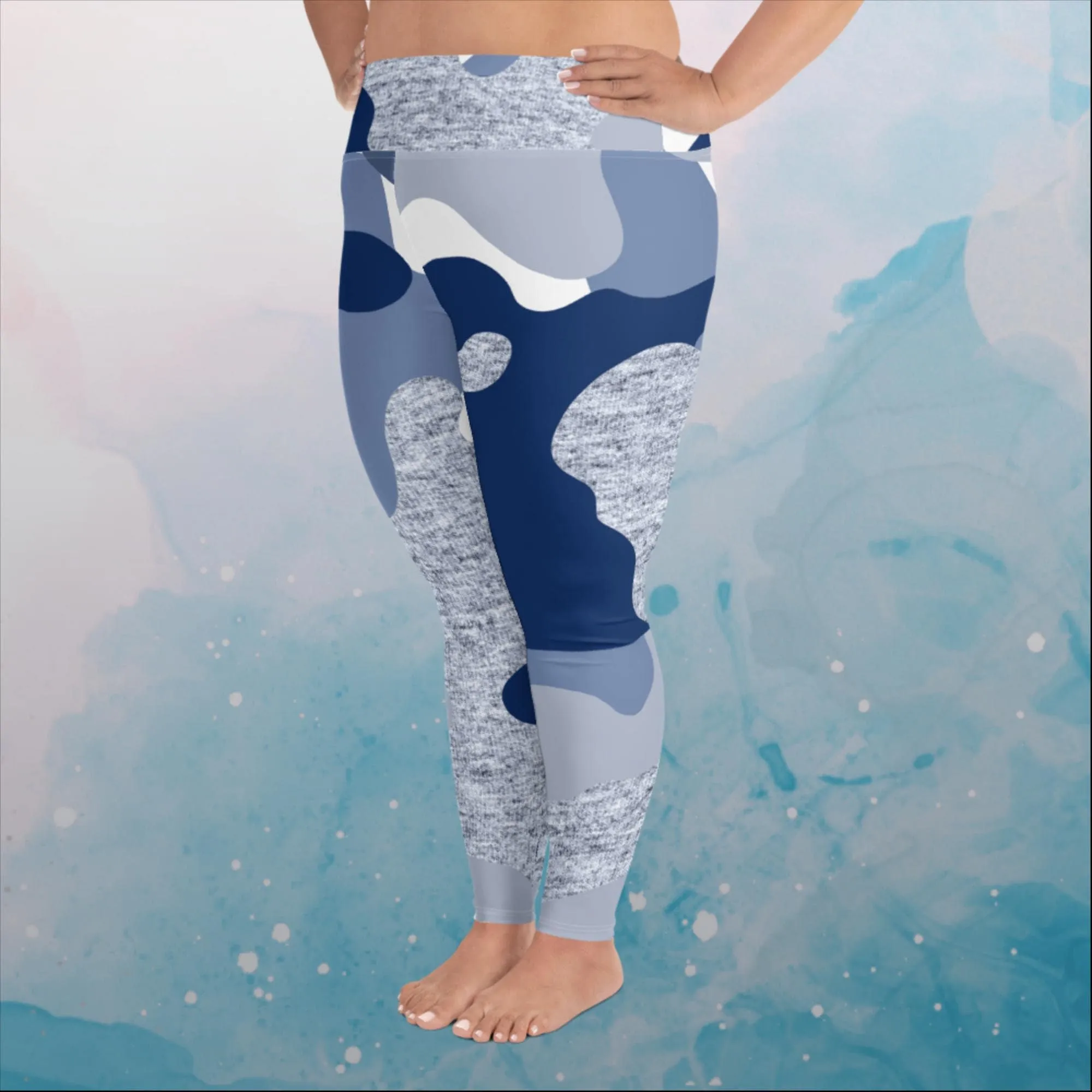 Giant Blue Camo Print Womens Plus Size Leggings