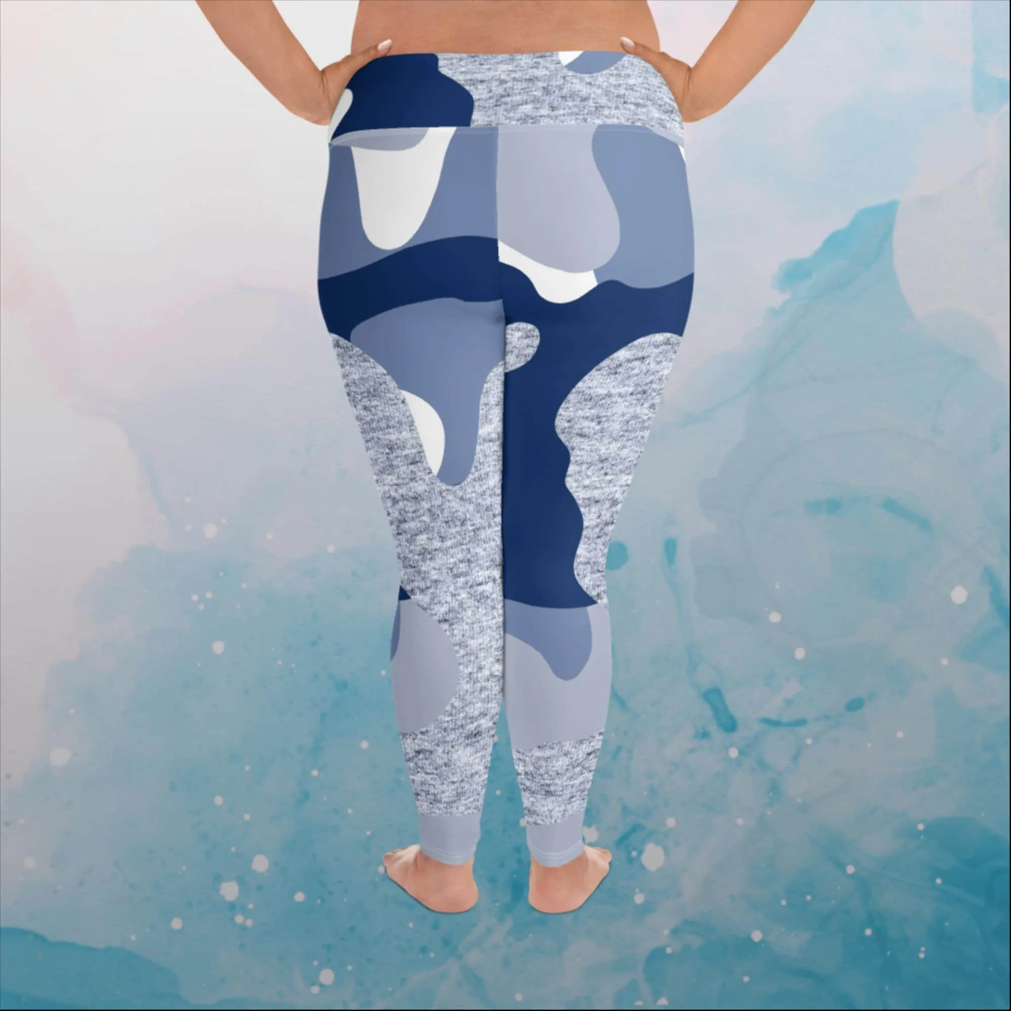 Giant Blue Camo Print Womens Plus Size Leggings