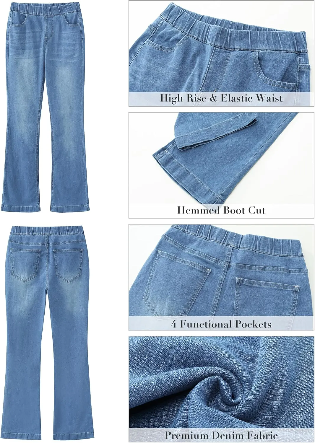 GRAPENT Pull On Jeans for Women High Waisted Stretchy Flare Elastic Waist Bootcut Denim Pants Boot Cut Jean