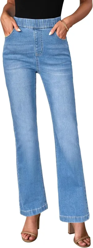 GRAPENT Pull On Jeans for Women High Waisted Stretchy Flare Elastic Waist Bootcut Denim Pants Boot Cut Jean