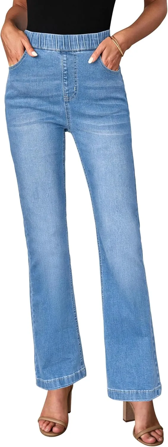 GRAPENT Pull On Jeans for Women High Waisted Stretchy Flare Elastic Waist Bootcut Denim Pants Boot Cut Jean
