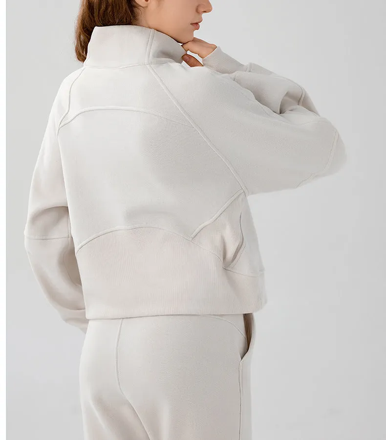 Half Zipper High Stand Collar Pullover Women Autumn Winter Outer Wear Casual Running Thermal Fleece Thickening Exercise Sweater