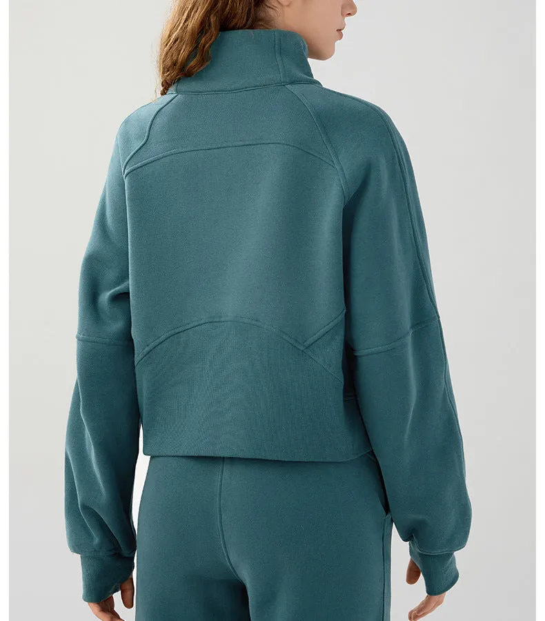 Half Zipper High Stand Collar Pullover Women Autumn Winter Outer Wear Casual Running Thermal Fleece Thickening Exercise Sweater
