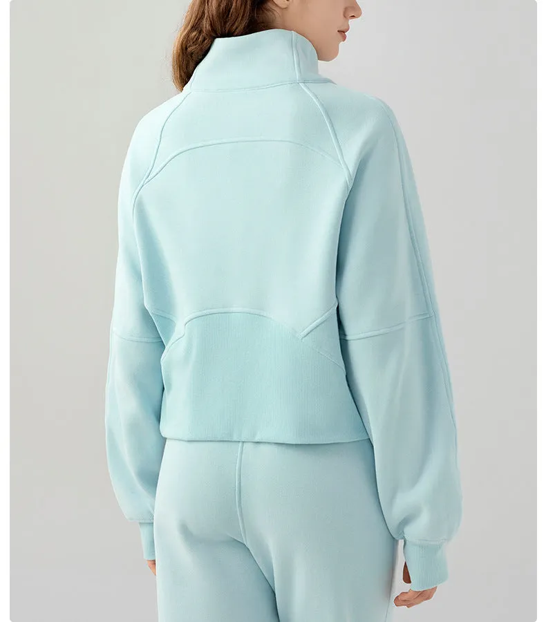 Half Zipper High Stand Collar Pullover Women Autumn Winter Outer Wear Casual Running Thermal Fleece Thickening Exercise Sweater