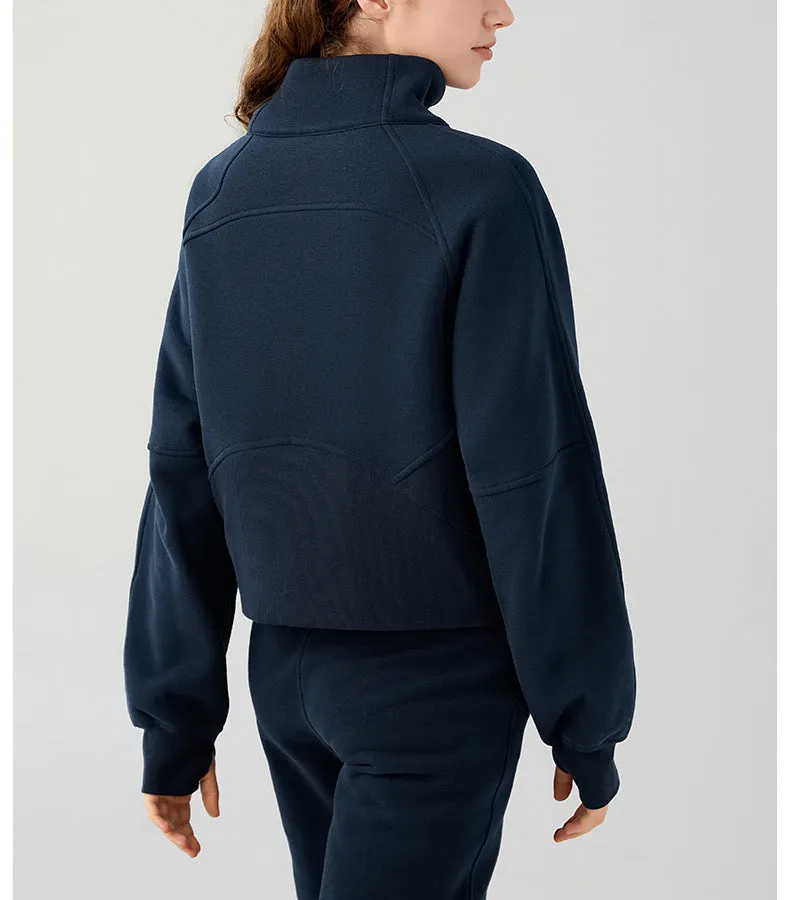 Half Zipper High Stand Collar Pullover Women Autumn Winter Outer Wear Casual Running Thermal Fleece Thickening Exercise Sweater