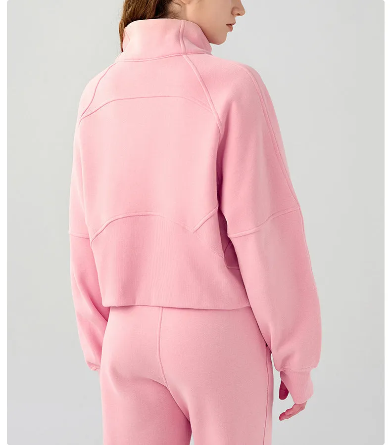 Half Zipper High Stand Collar Pullover Women Autumn Winter Outer Wear Casual Running Thermal Fleece Thickening Exercise Sweater