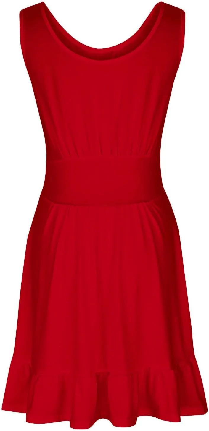 HGps8w Women's Beach Sundress Casual Solid 2025 Summer Sleeveless Loose Ruffle Hem A Line Mini Tank Dresses