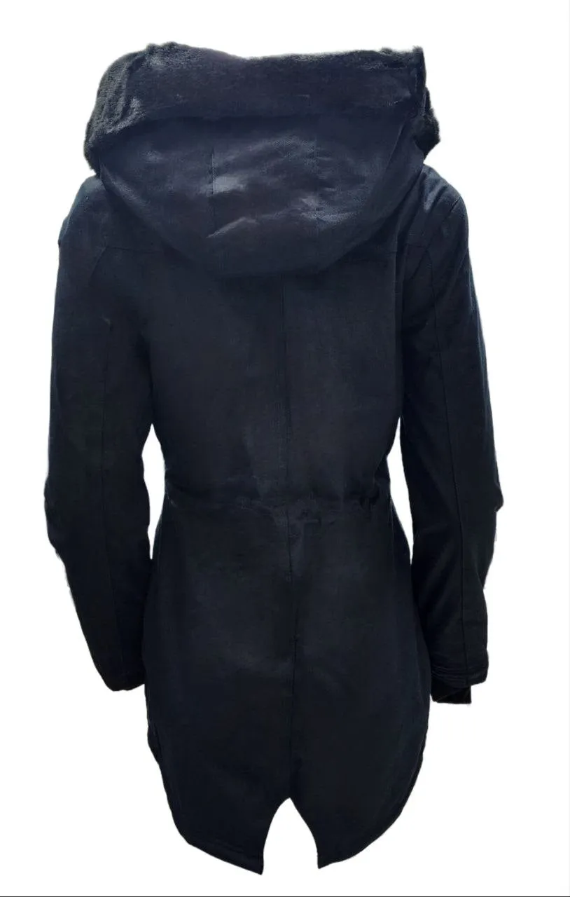 HoodLamb Women's Black Natural Hemp Hooded Warm Parka 420 NWT