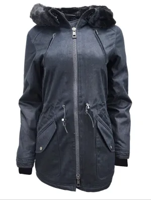 HoodLamb Women's Black Natural Hemp Hooded Warm Parka 420 NWT