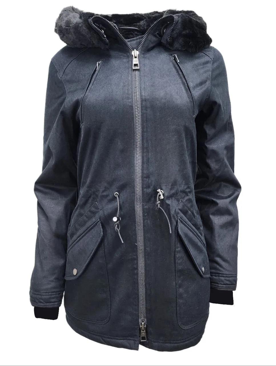 HoodLamb Women's Black Natural Hemp Hooded Warm Parka 420 NWT