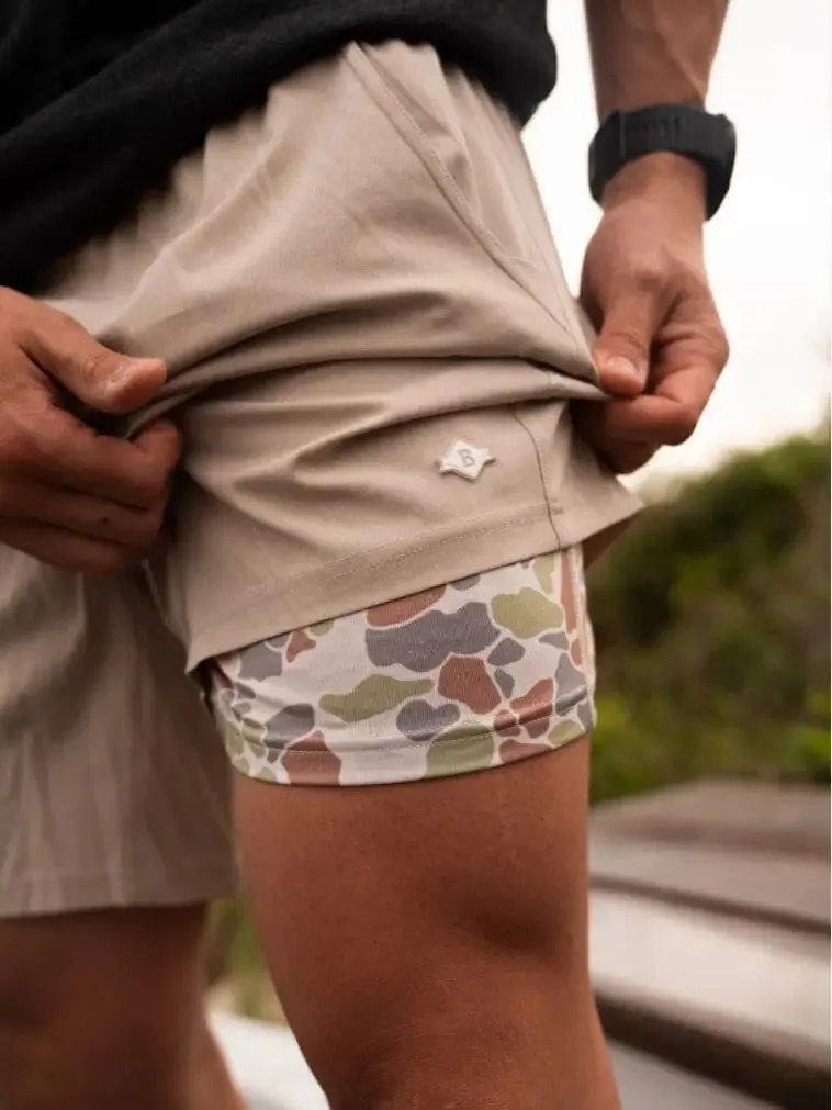 Hybrid Athletic Short - Heather Khaki - Driftwood Camo Liner