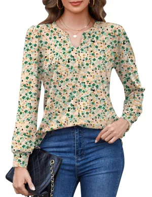 IECCP Women's Work V Neck Shirts Long Sleeve Blouses Dressy Pleated Front Tunic Tops to Hide Belly Fall Clothes