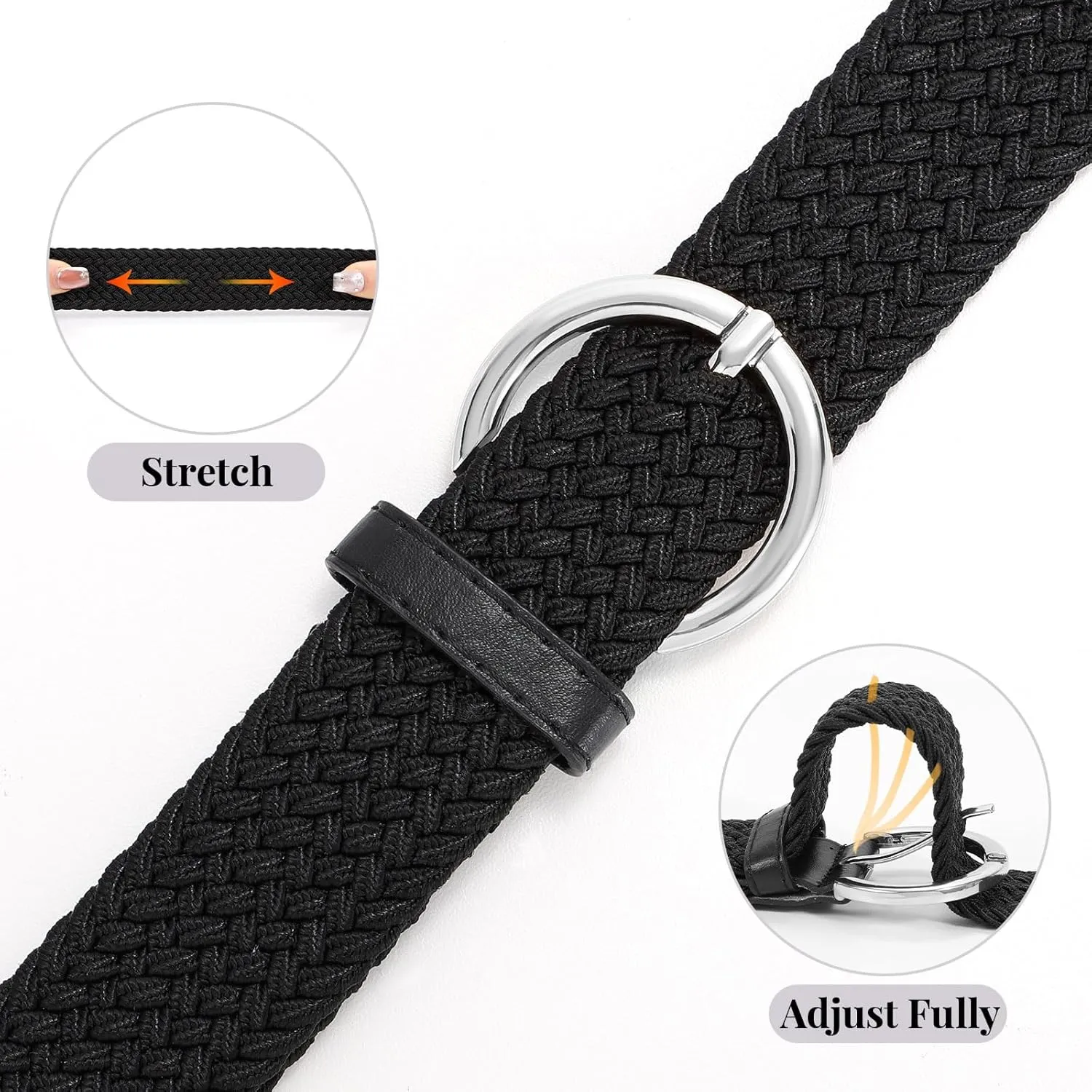 JASGOOD Women Braided Woven Elastic Stretch Belt Canvas Casual Belt for Jeans Pants