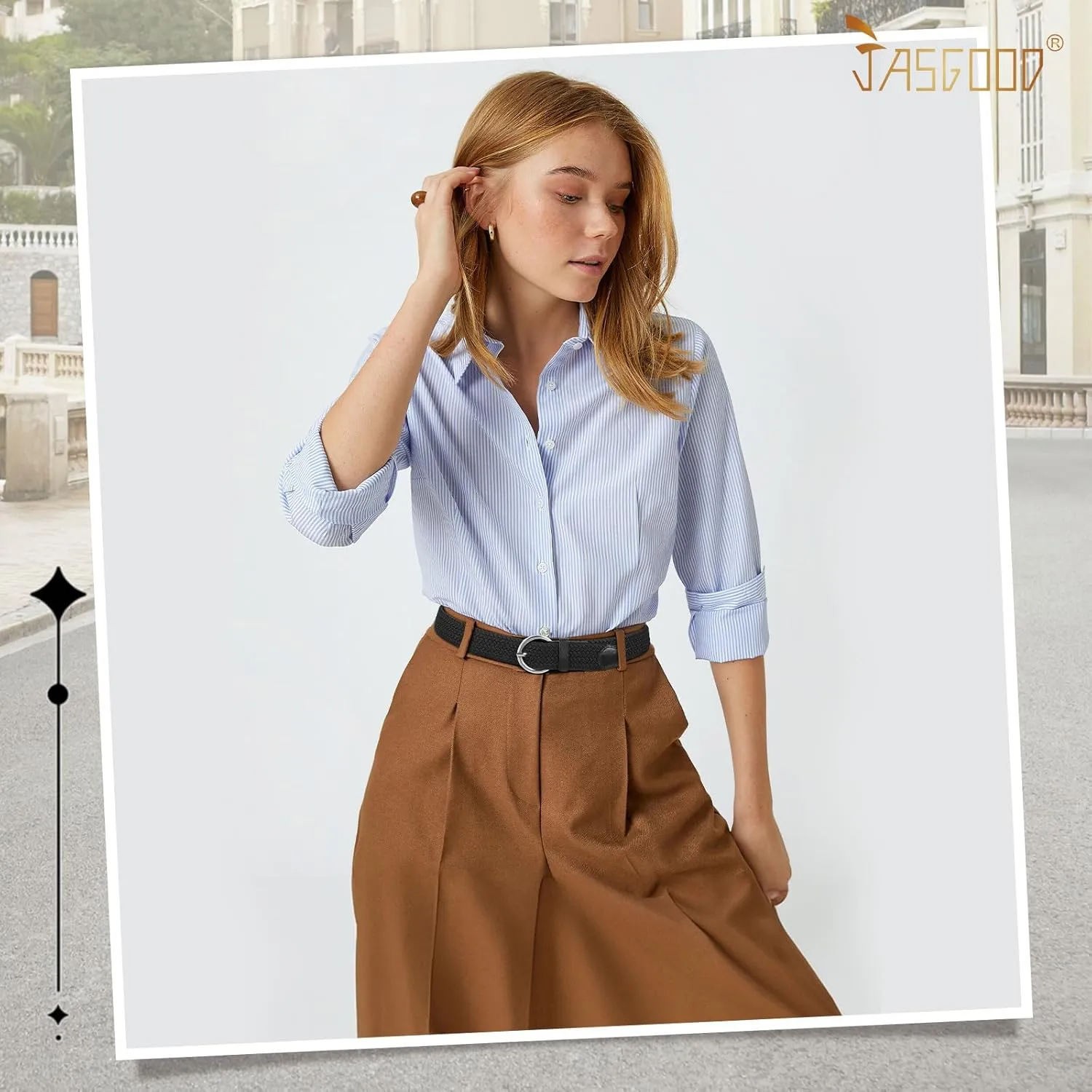 JASGOOD Women Braided Woven Elastic Stretch Belt Canvas Casual Belt for Jeans Pants