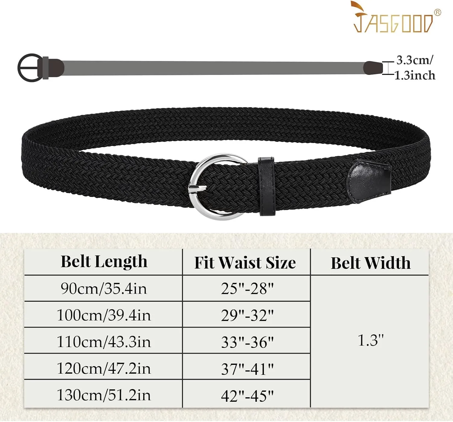 JASGOOD Women Braided Woven Elastic Stretch Belt Canvas Casual Belt for Jeans Pants