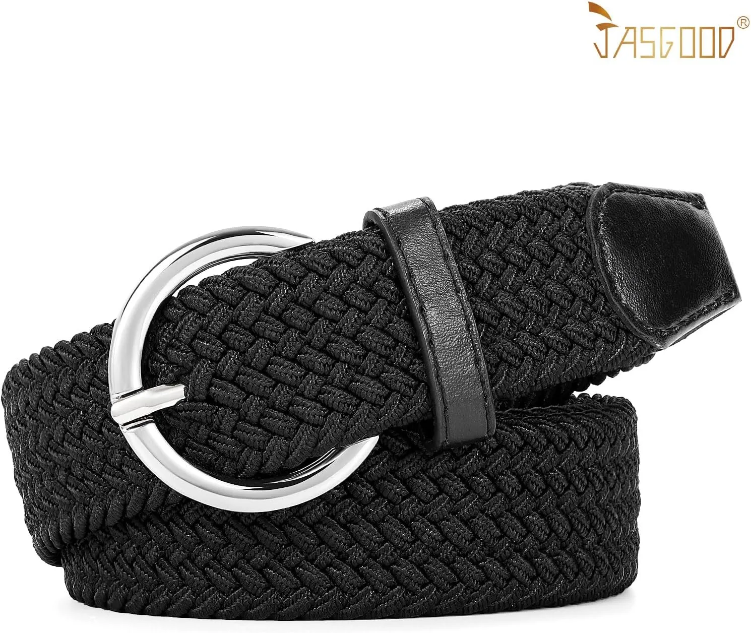 JASGOOD Women Braided Woven Elastic Stretch Belt Canvas Casual Belt for Jeans Pants