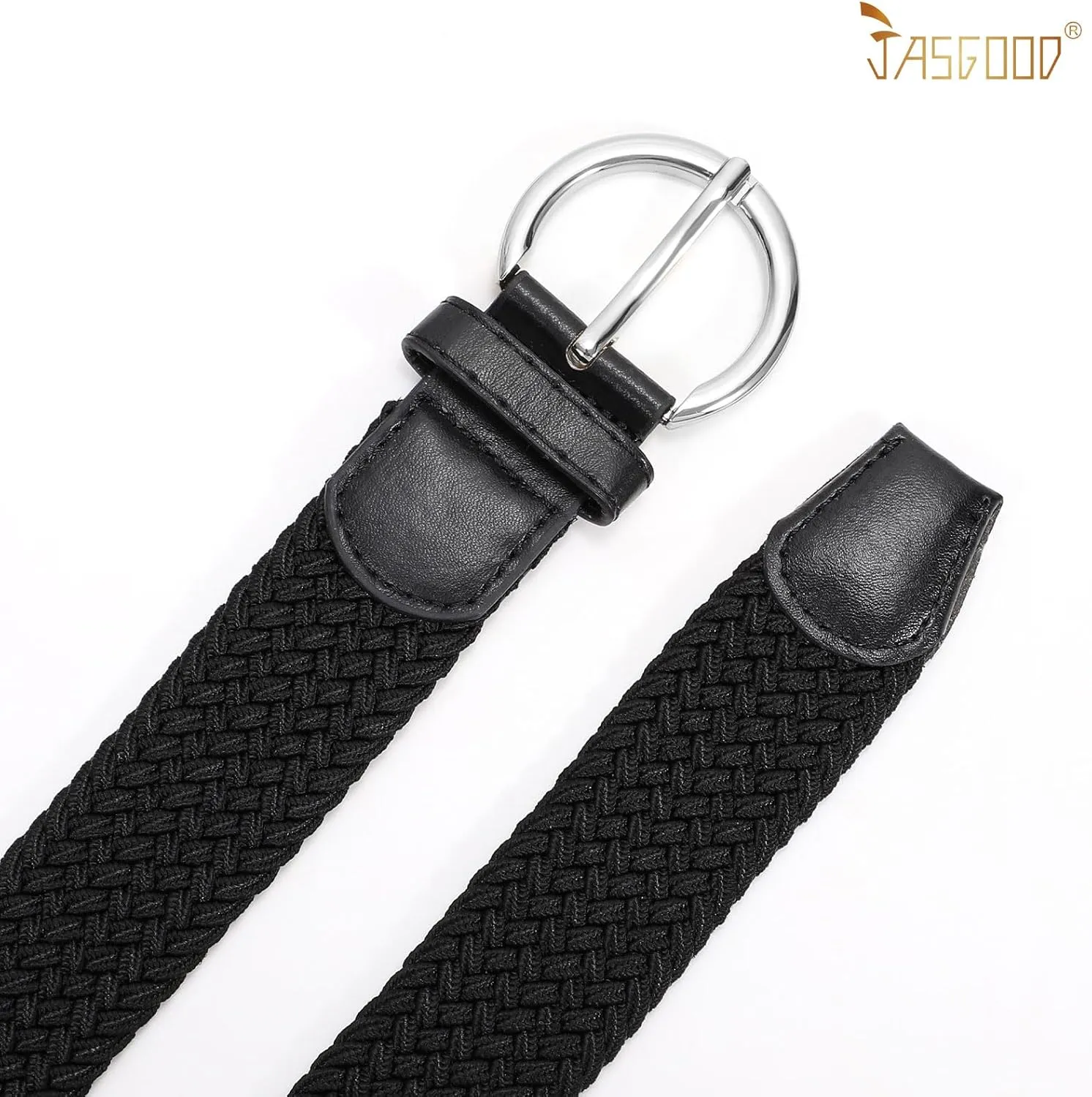 JASGOOD Women Braided Woven Elastic Stretch Belt Canvas Casual Belt for Jeans Pants