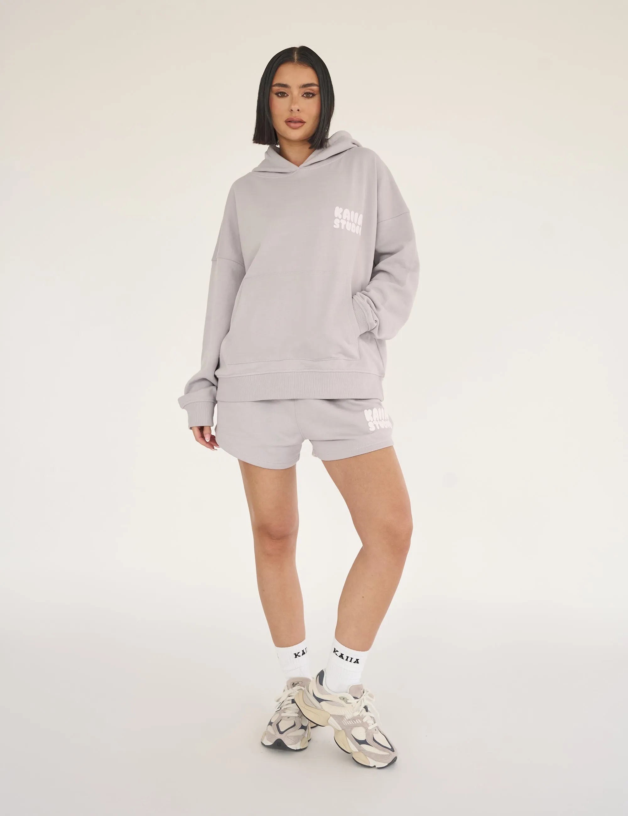 Kaiia Studio Bubble Logo Oversized Hoodie Light Grey