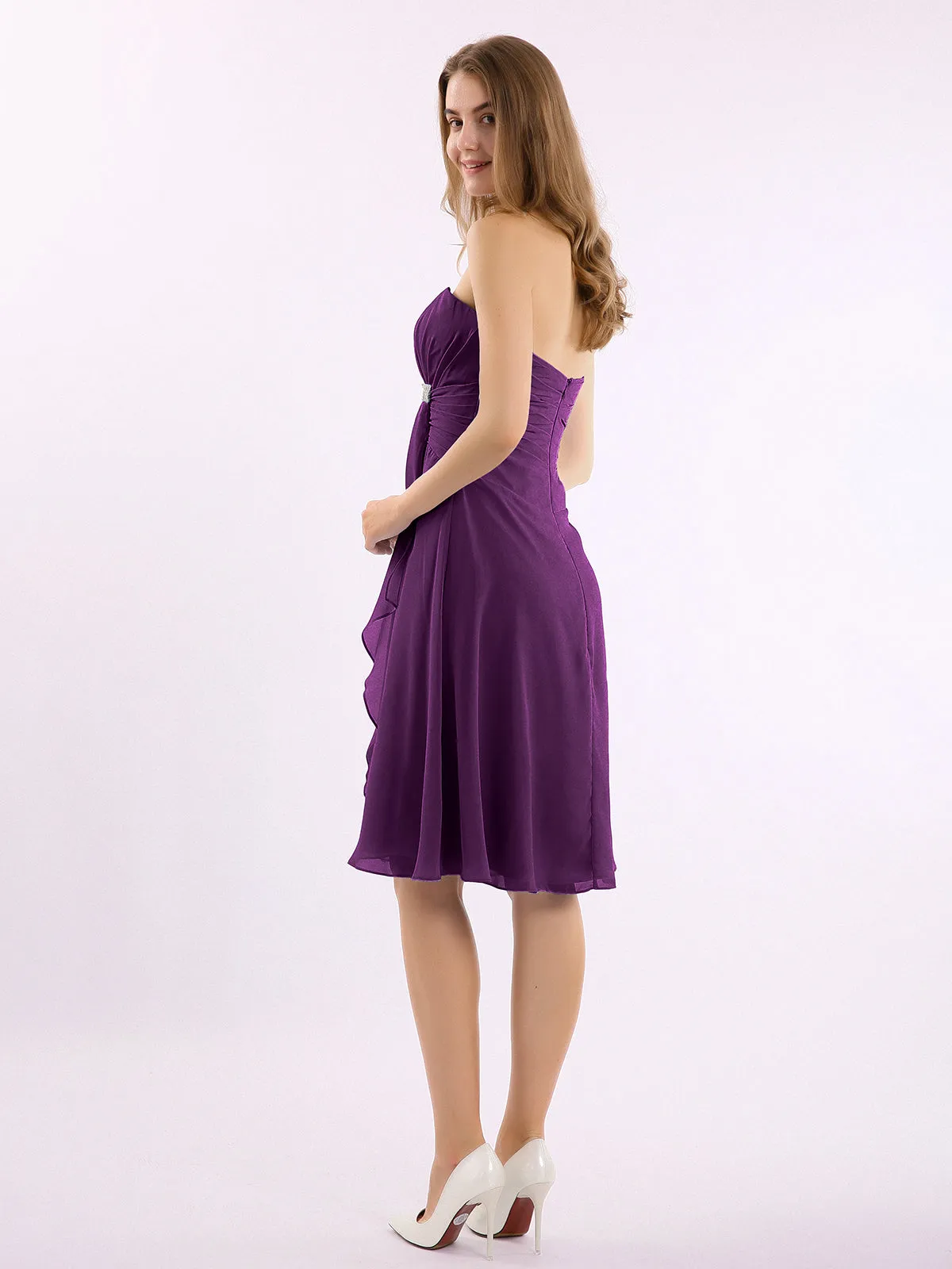 Knee Length Chiffon Dress with Sweetheart Neck-Grape