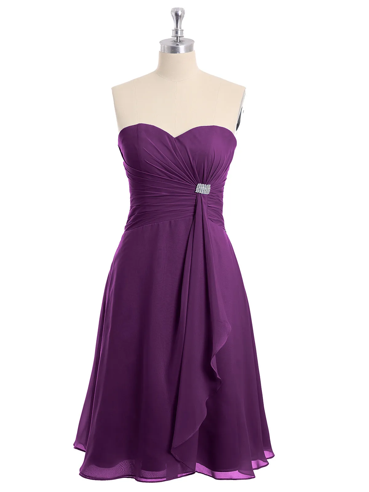 Knee Length Chiffon Dress with Sweetheart Neck-Grape