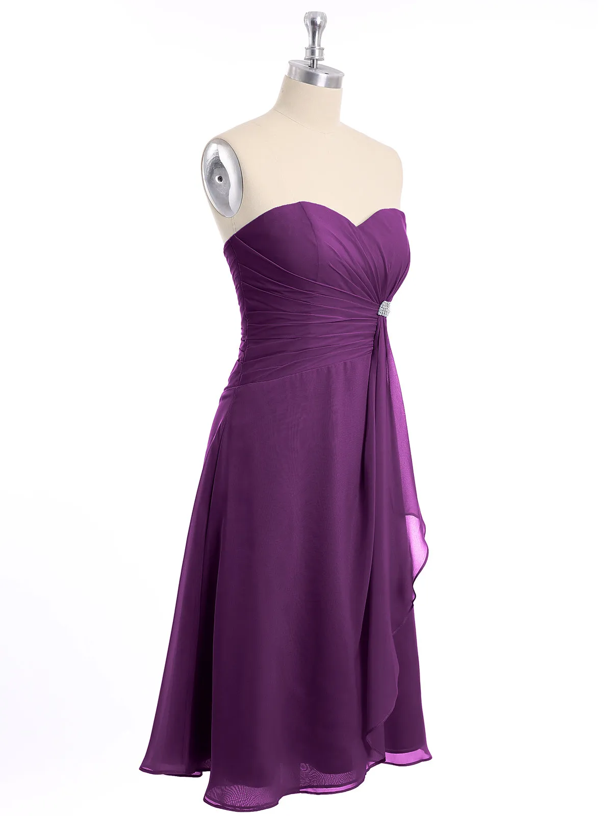 Knee Length Chiffon Dress with Sweetheart Neck-Grape
