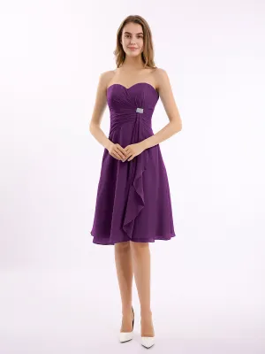 Knee Length Chiffon Dress with Sweetheart Neck-Grape
