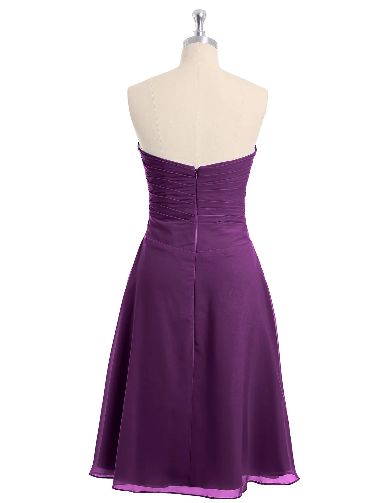Knee Length Chiffon Dress with Sweetheart Neck-Grape