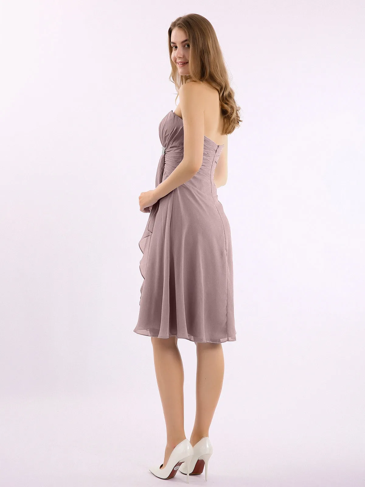 Knee Length Chiffon Dress with Sweetheart Neck-Vintage Mauve Plus Size