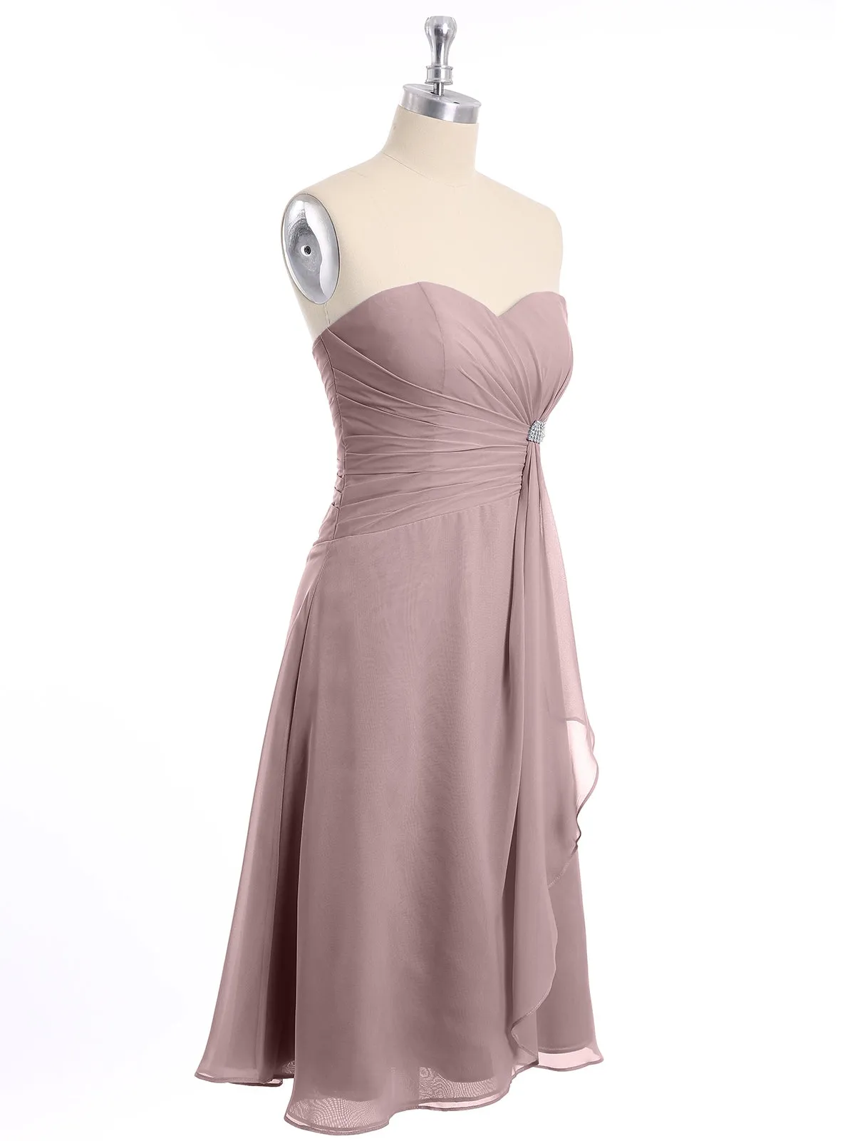 Knee Length Chiffon Dress with Sweetheart Neck-Vintage Mauve Plus Size