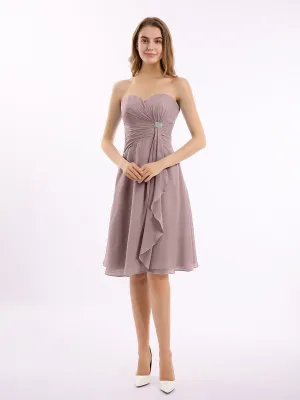 Knee Length Chiffon Dress with Sweetheart Neck-Vintage Mauve Plus Size