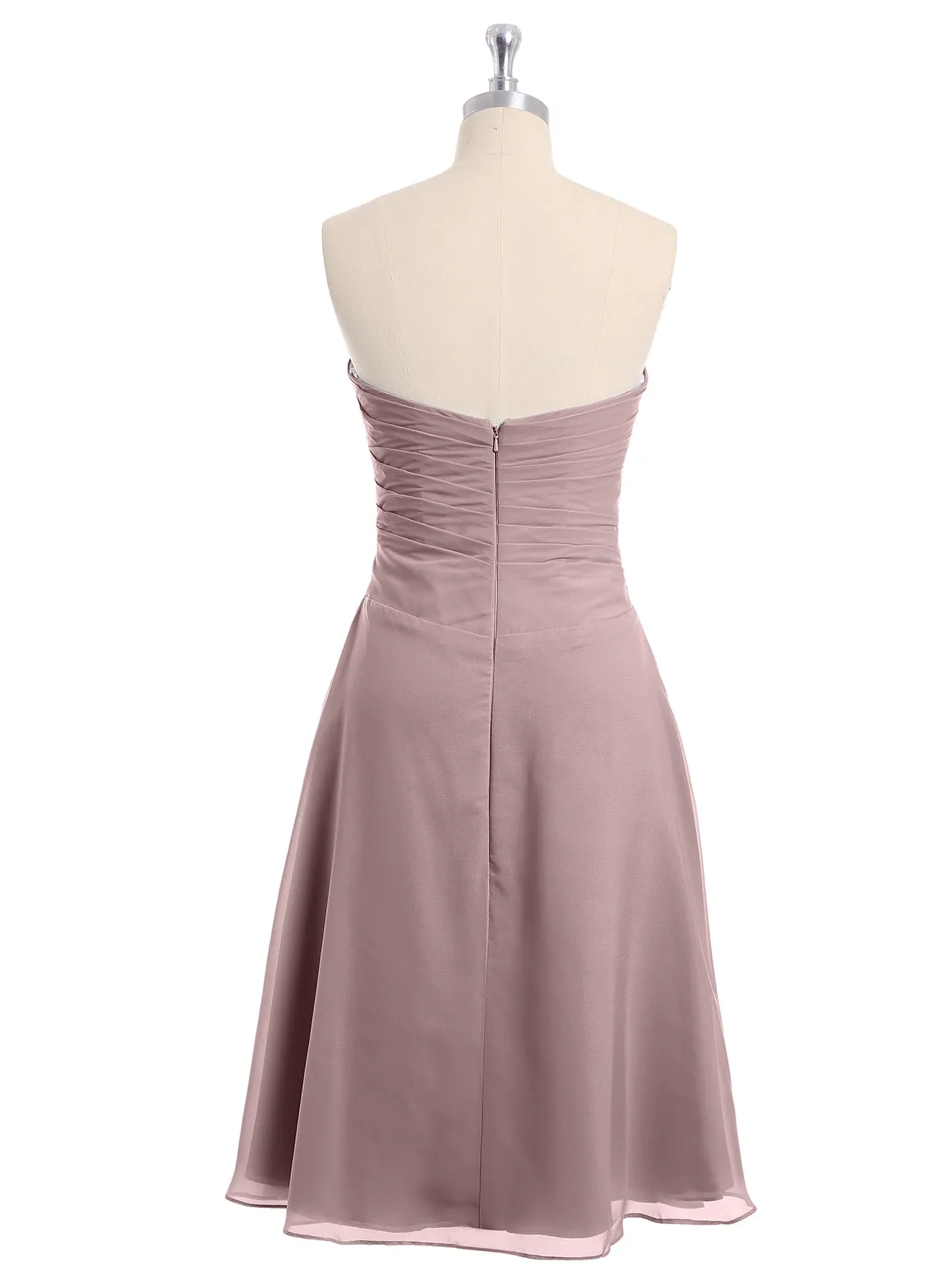 Knee Length Chiffon Dress with Sweetheart Neck-Vintage Mauve Plus Size