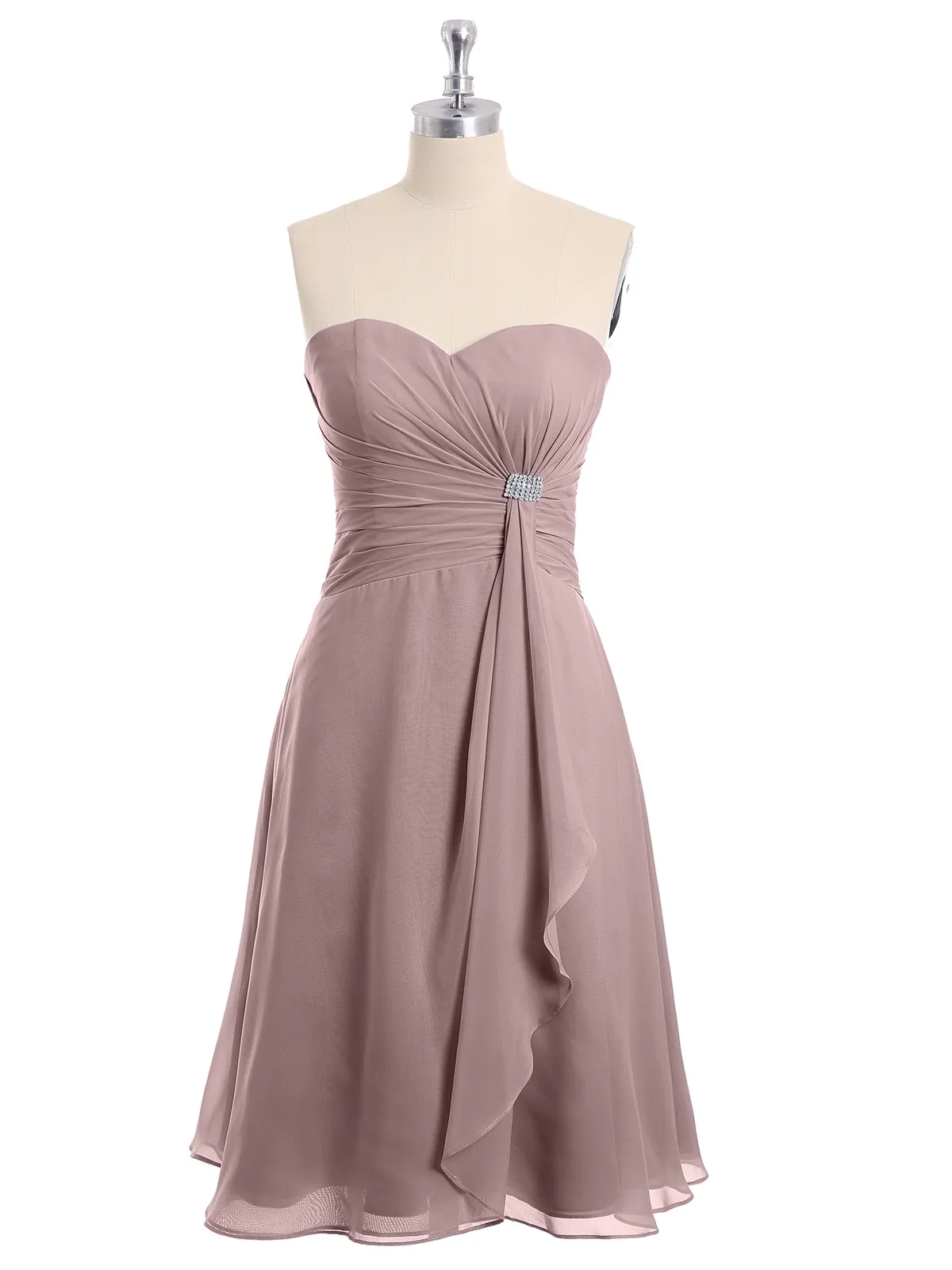 Knee Length Chiffon Dress with Sweetheart Neck-Vintage Mauve Plus Size