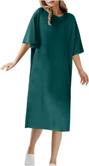 Knee Length T-Shirt Dress for Women Loose Short Sleeve Summer Pullover Dresses Casual Comfy Lounge Tunic Dress