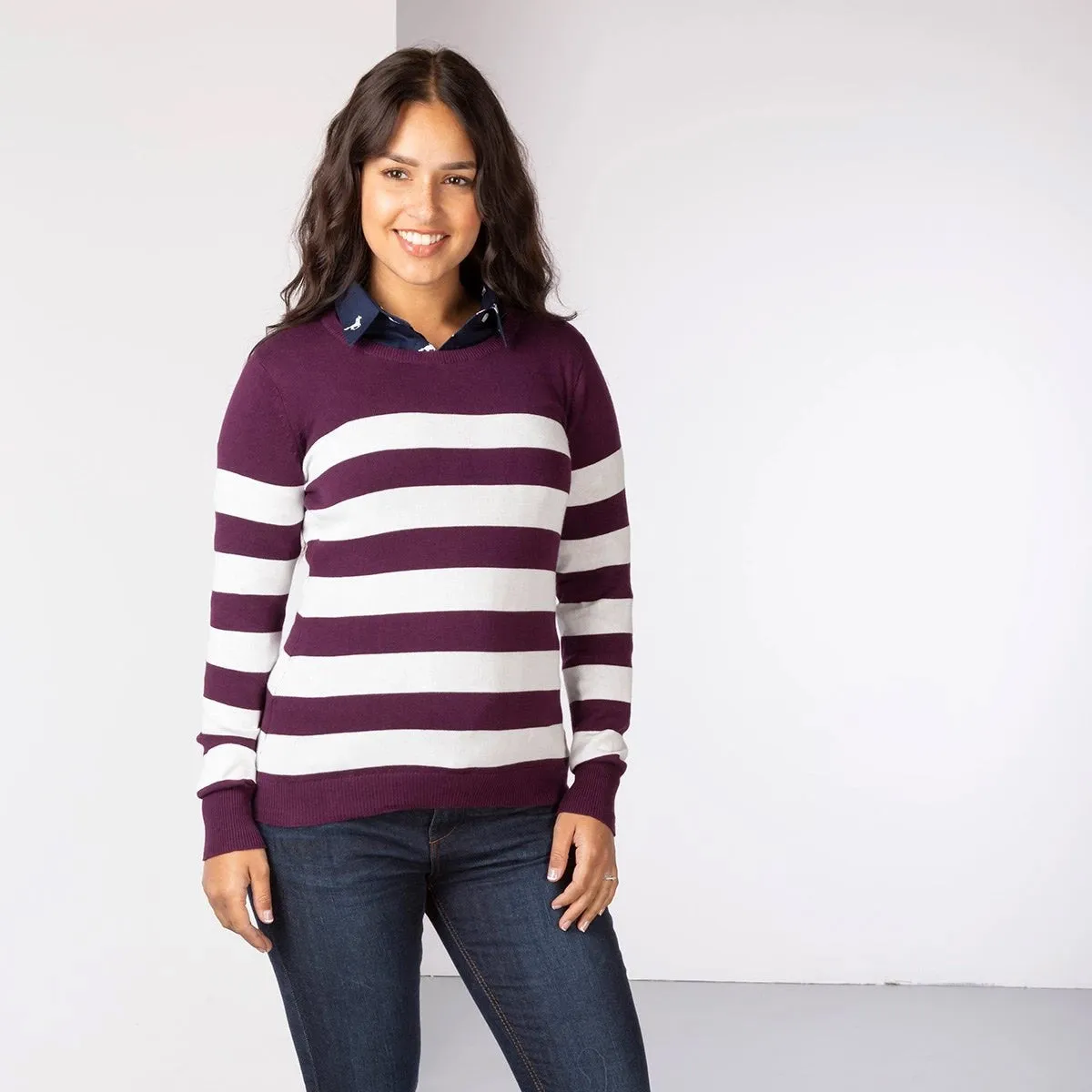 Ladies Stripey Crew Neck Sweater
