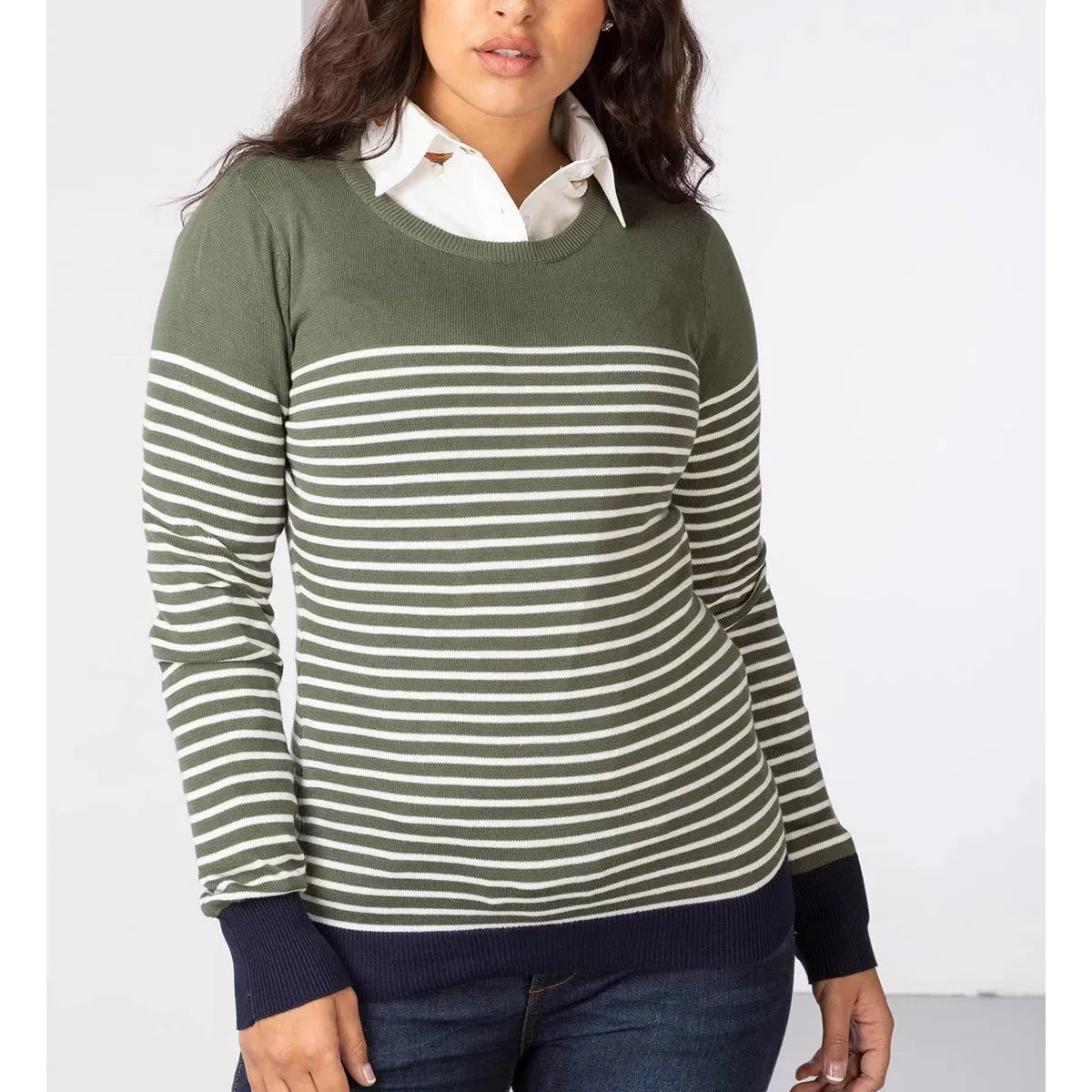 Ladies Stripey Crew Neck Sweater