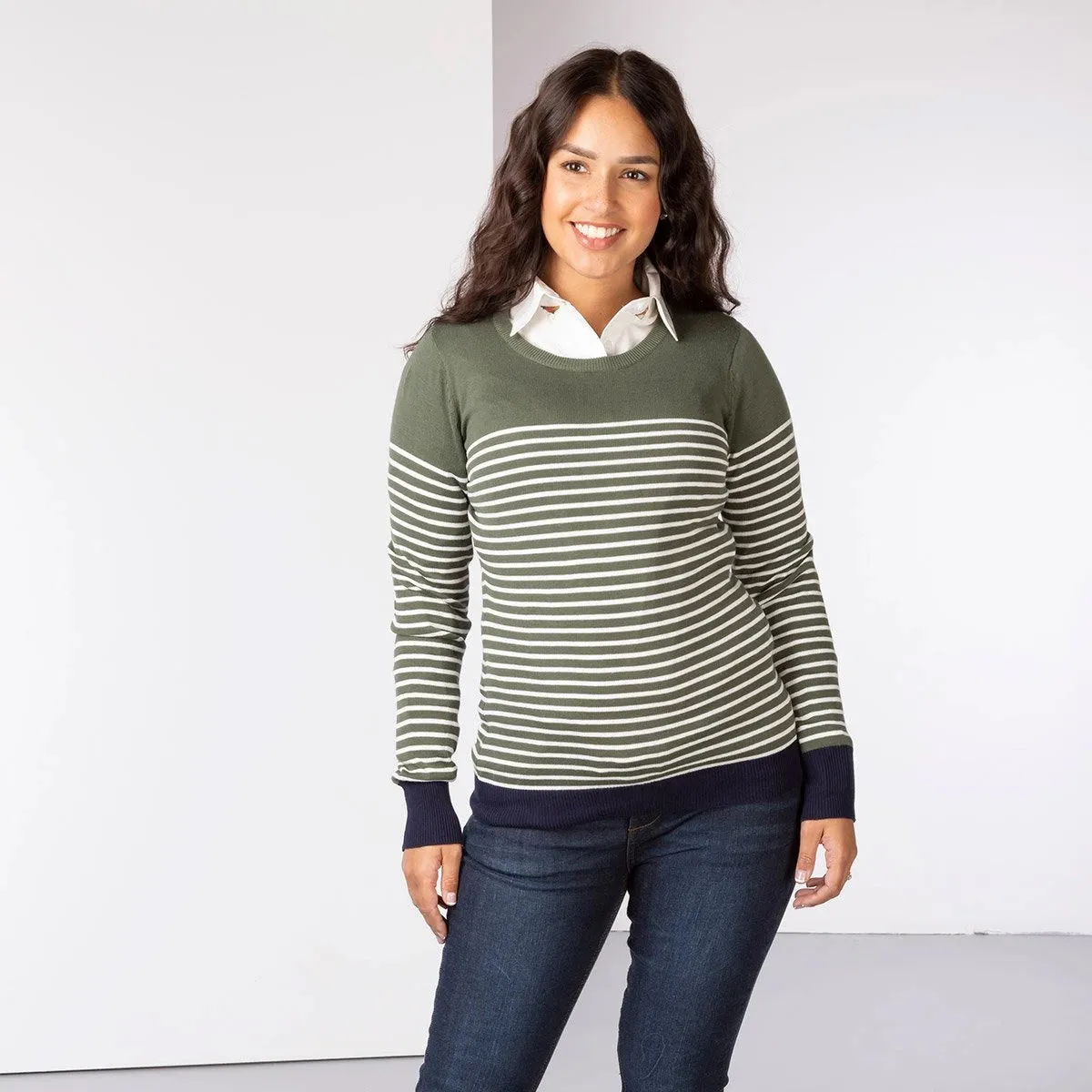 Ladies Stripey Crew Neck Sweater