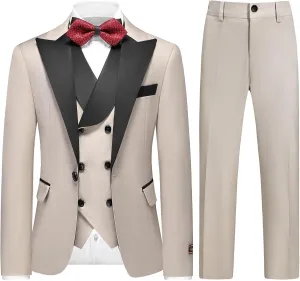 Lamgool Boys Tuxedo Suit 3 Piece Slim Fit Set with Blazer Jacket Vest Pant Kids Formal Outfit for Wedding Prom Size 6-20
