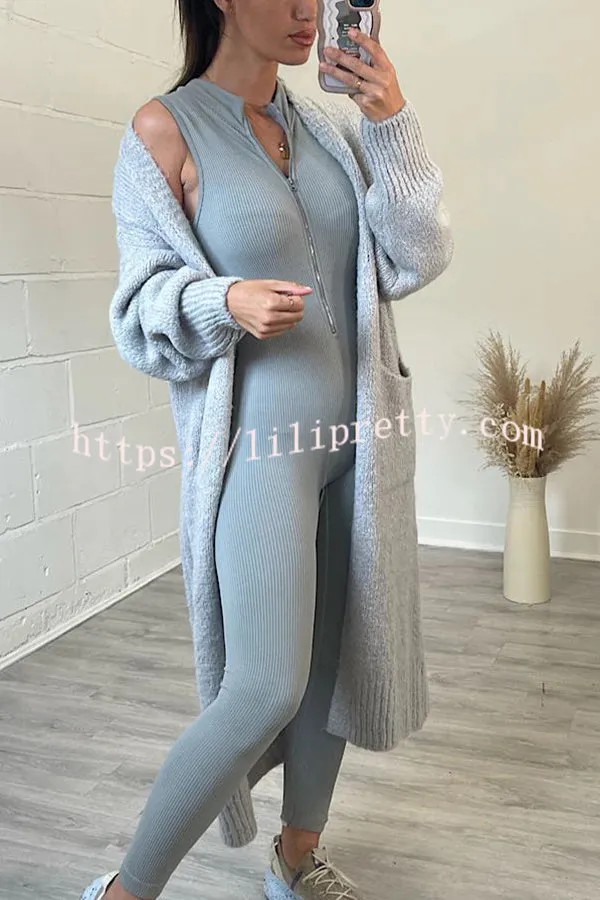 Lilipretty Neon Love Peace Chunky Knit Pocket Straight Midi Cardigan